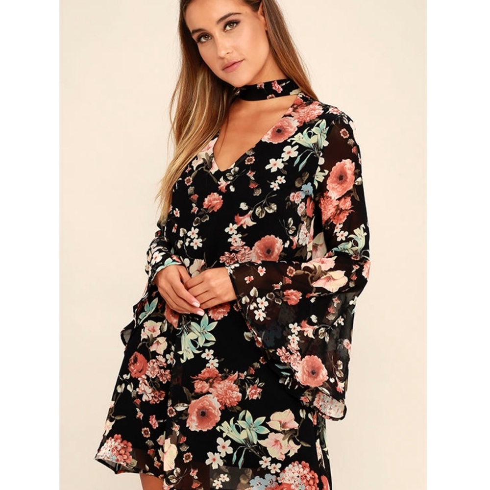 Lulu’s feeling of love black floral print dress